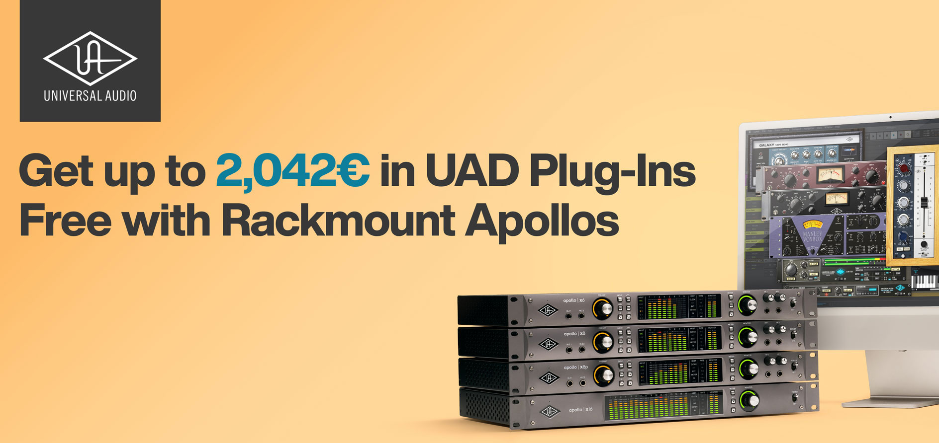 plug-ins UAD gratis, por valor de hasta 2.042€, con la compra de cualquier Apollo Rack