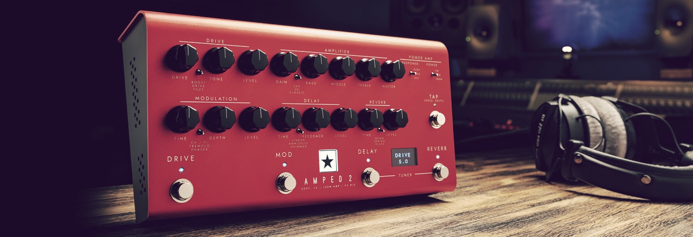 Blackstar Dept.10 Amped 2 es un pedal amplificador de guitarra de 100 W diseñado para recrear el sonido de los amplificadores de válvulas tradicionales.