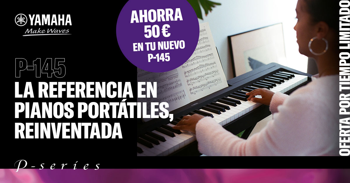 Ahorra 50€ en tu nuevo Yamaha P-145 y disfruta de la sensación de un piano real en un sistema compacto de última generación