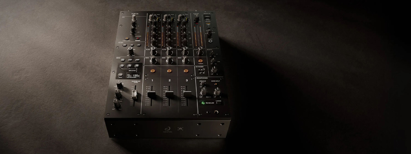AlphaTheta DJM-V5, mezclador profesional de DJ de 3 canales con procesamiento DSP de alta resolución